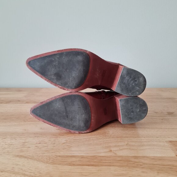 Frye Flynn Ankle Boots Booties Zip Block Heel Red Clay Pointed Toe 8.5 Leather - Picture 7 of 8